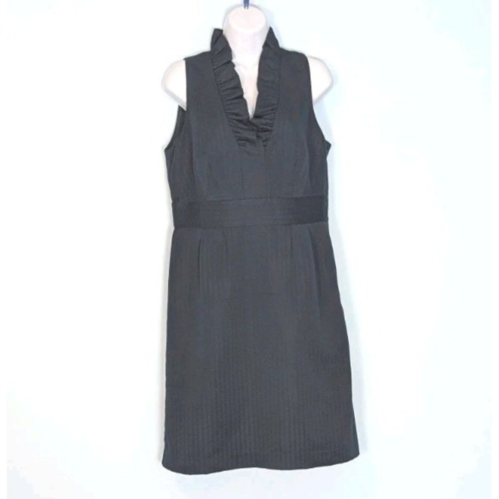 Ann Taylor Sleeveless Cocktail Dress Women's 8 Dark Blue Ruffle Collar Lined